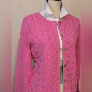 Appleseed's Pink Cotton Cable-Knit Button Cardigan